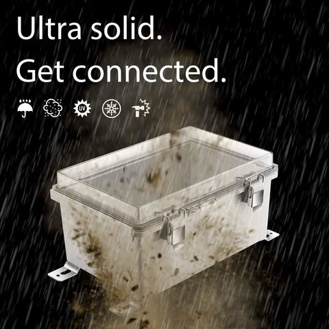 Tough As Nails Weatherproof Electrical Junction Box Enclosure with Hinged Gray Cover, IP67, in rain, size 11.4x7.5x5.5 inches