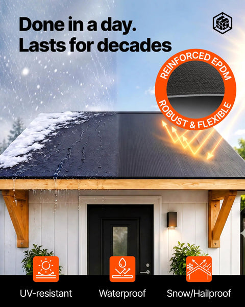 Heavy Duty Epdm Waterproofing Membrane 52 Mil Self Adhesive Roof Deck Sheet shown on a flat roof resisting rain and snow.