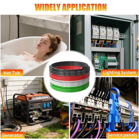 TopShelf Six AWG THHN Stranded Copper Wire Bundle With Black Red White Conductors And Eight AWG Green Ground Cable Rated Up To Six Hundred Volts for various applications