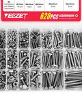 YEEZET 620-piece M4/M5/M6 stainless steel bolts and nuts assortment kit in a clear plastic case (13 common sizes)