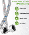 Image showing 6 Foot Braided Stainless Steel Washer Hose Set With 90 Degree Elbows Hot And Cold Striped Supply Lines, heavy-duty design.