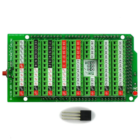 Screw Terminal Block Breakout Module for Arduino Mega 2560 R3 With Power On LED Side Reset Button Soldered And Assembled 3.5mm Pitch Compatible With 26 AWG To 16 AWG Wire, green PCB