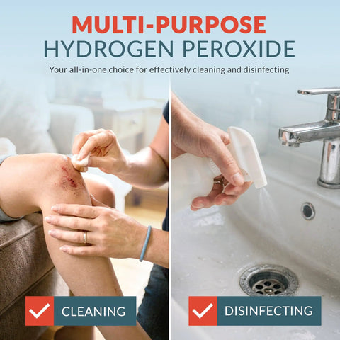 3 Percent Hydrogen Peroxide First Aid Antiseptic And Multipurpose Cleaner For Cuts Scrapes Burns And Minor Irritations USP Solution Two Gallons Safe For Skin And Everyday Home Use cleaning wound and sink disinfecting graphic