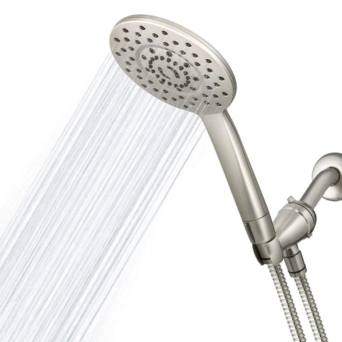 UltraThin Handheld Shower Head With PowerPulse Massage, Five Spray Modes, Large Six Inch Rainfall Head, Brushed Nickel Finish