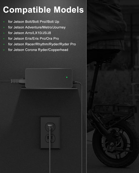 42V Jetson Electric Bike Charger Replacement For Bolt Pro Adventure Metro Journey LX10 Atlas J5 J8 And More Ready To Rock Compatible With Eris Pro Ora Pro Racer Rhythm Scooters JY 420150
