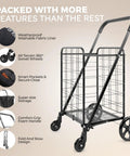 Large Folding Utility Shopping Cart with Removable Liner and Steel Frame, 360 Degree Swivel Wheels, Black