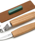 Score This Premium Wood Spoon Carving Knives Set Featuring Razor Sharp Sloyd Blade And Precision Hook Knife, includes wood handles and leather strop.