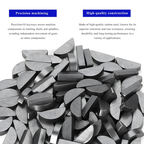 Woodruff key assortment kit: carbon steel semicircular keys, 120 pcs in 10 sizes for gears, shafts and flywheels
