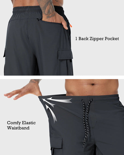 Quick Dry Cargo Shorts For Men With Stretch Lightweight Hiking Shorts With Five Pockets No Lining Dark Gray elastic waistband