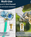 Heavy Duty Garden Hose Repair Kit For Five Eighths And Three Quarters Inch Hoses Leak Proof Metal Mender And Connector Set With Male And Female Fittings For Fixing Hose Ends Two Pack showing hose connection and installation