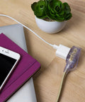 Designer Gold Fabric Extension Cord 9 Foot Length With 3 Polarized Outlets Right Angle Plug 125 Volt Patent Pending A Dope Way To Power More In Any Room with phone and tablet