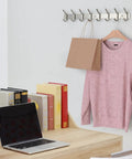 Brushed Nickel Wall Mount Coat Rack With 24 Inch Stainless Steel Rail And 8 Heavy Duty Double Hooks on office wall with books