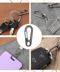30 Pack Mini Carabiner Clips Keychain Snaps Durable Zinc Alloy Micro Carabiners with Clear Storage Box for Keys Gear Camping Outdoors Black Finish Great For Organizing, shown with keys and accessories.