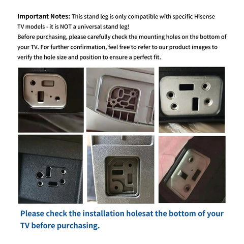 Mounting holes for Replacement TV Legs For Hisense 32, 40, And 43 Inch Select Models, Black Tabletop Feet With Screws Kit