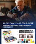Man using Versatile 482 PC 1 Inch Sanding Disc And Drum Set For Dremel Rotary Tool Wet Dry Polishing Kit for DIY projects
