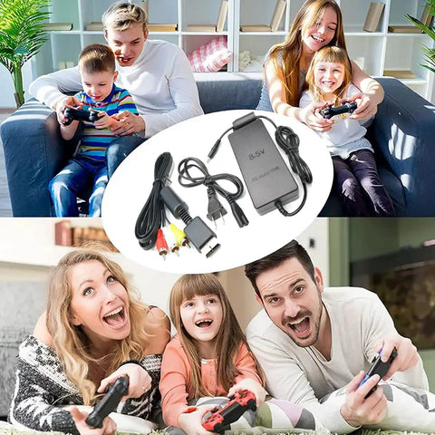 PS2 Slim 70000 Power Adapter Charger Kit With AV Cable, AC Cable And AV Cord Bundle, Plug And Play Power Supply For PS2 Console
