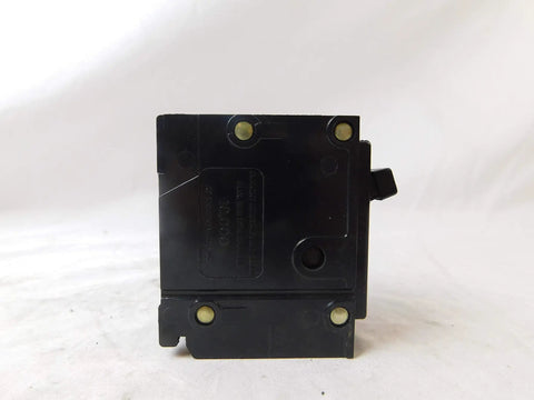 Side view of Two-Pole 120 to 240V 90A Plug-In Circuit Breaker for Home Panel BR290, showing black casing and plug-in points.