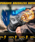 Cordless Angle Grinder 4-1/2 Inch Brushless Tool Only 6-Speed Variable cutting metal with sparks flying