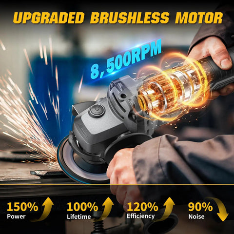 Cordless Angle Grinder 4-1/2 Inch Brushless Tool Only 6-Speed Variable cutting metal with sparks flying