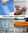 Transparent Sealing Tape That Sticks Like Crazy For Quick Waterproof Repairs used on various surfaces like tarp, siding, and kayak.