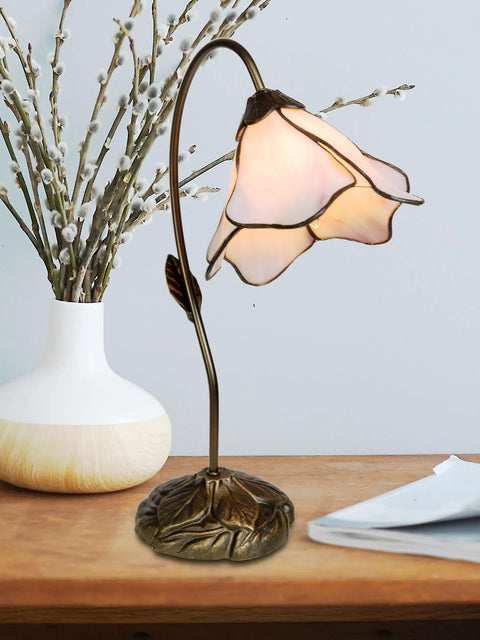 Poelking Table Lamp With Chocolate Bronze Finish And Art Glass Shade, 21 Inch Tall, 10 By 10 Base, Tiffany Style Lighting