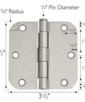 Interior Door Frame Hinges 3-Pack, Water-Resistant And Pre-Lubricated For Left Or Right Handed Doors, Steel, Satin Nickel, 3.5 x 3.5 inches.