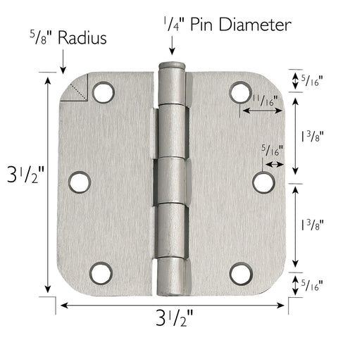 Interior Door Frame Hinges 3-Pack, Water-Resistant And Pre-Lubricated For Left Or Right Handed Doors, Steel, Satin Nickel, 3.5 x 3.5 inches.