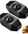 Two Pack Upgraded Inline Dimmer Switch For Lamp Cord Black Super Simple Hookup And Total Vibe Power Control Plus No Fuss Wiring For Modern Indoor Table Lamp Fixtures showing black dimmer switches with rotary knobs.