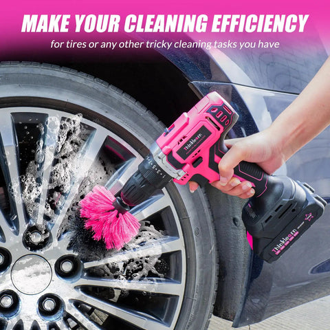 Pink 20V Cordless Drill Set With Drill Brush, Bit Kit, Three Eighths Inch Keyless Chuck, Dual Speed Control, 25 Plus 1 Torque Settings, Battery And Charger Included For Home DIYs And Quick Fixes cleaning car wheel.