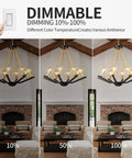 Black Gold Eight Light Farmhouse Chandelier For Dining Room Kitchen Island Foyer And Living Room showing dimmable settings