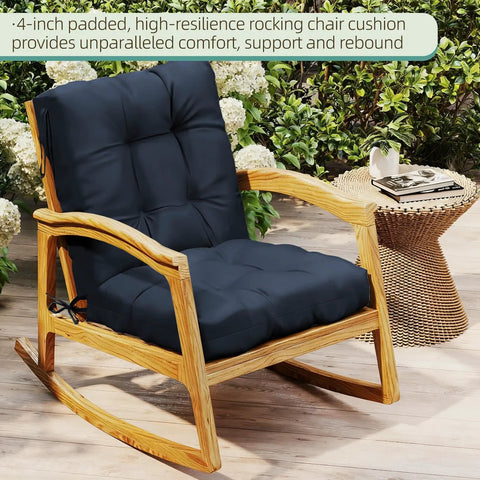 Outdoor Chair Cushions Set Of 2 42x21x4 Inch Cushions For Dining And Rocking Chairs With Ties High Back Comfy Soft Seat Pads Fade Resistant Waterproof Dark Blue For Indoor Or Outdoor Use on wooden rocking chair outdoors