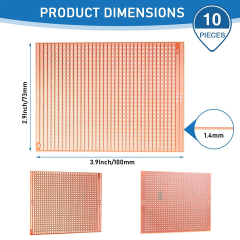 Dimensions of Ten Pack 73mm By 100mm Protoboard Kit With Copper Strip Boards 957 Holes Perfboard Budget Friendly Universal DIY Breadboard