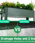 Raised Garden Bed With Legs And Wheels Removable For Outdoor Use 31.6 By 14.6 Inch Metal Planter Box Green with drainage holes.