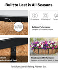 Big Time 24 Inch Window Box Railing Planter With Rock Solid Metal Build And Real Coco Coir Liner features UV-resistant materials.