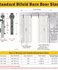 Standard bifold barn door sizes diagram showing dimensions for 48 By 84 Inches featuring tempered frosted glass panels.