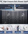 High Pressure Rain Shower Head 10 Inch With Handheld Combo showing stainless steel nozzles and air-in technology features