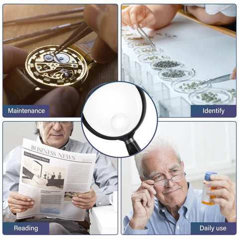 10X Handheld Reading Magnifier With 75mm Shatterproof Lens Non Slip Handle Ideal For Close Work Senior Reading Hobbyists