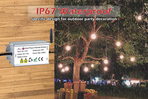 Outdoor String Light Dimmer Kit 1000W Remote Plug In Dimmer Switch For LED And Incandescent Bulbs 50 Ft Remote Control 3 Prong Outlet Timer Waterproof IP65 Backyard Party Ready
