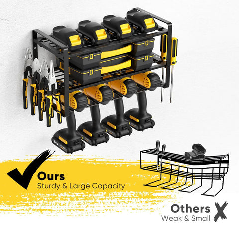 Heavy Duty Power Tool Organizer And Drill Holder Wall Mount For Garage And Workshop 3 Tier Cordless Drill Storage Rack Easy Install Tool Storage System With Side Slots And Hooks
