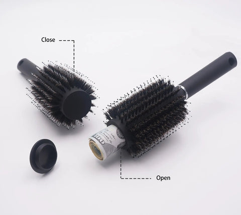Travel Safe Round Hair Brush With Discreet Removable Lid Smell Proof Bag And Hidden Compartment For Valuables Like Jewelry And Cash