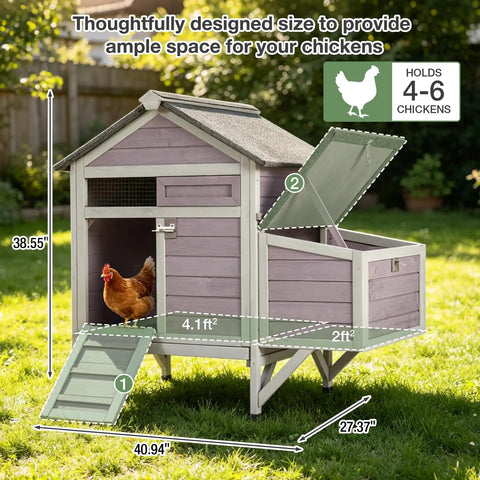 Outdoor Wooden Chicken Coop For 2 To 3 Hens With Nest Box, Waterproof Roof, Predator Proof Latch, Pull Out Tray And Easy Clean Design For A Backyard Flock