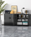 Sturdy Metal Garage Storage Cabinet With Pegboard Doors, Lockable Dual Doors, two adjustable shelves