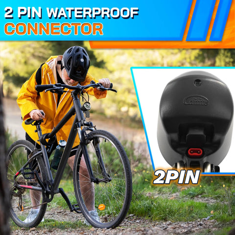 Ebike Headlight With 2 Pin Waterproof Connector For 6 To 60V Systems, Easy To Install LED Light With Stainless Steel Bracket, 20 Lm Output, Weather Resistant For Night Riding