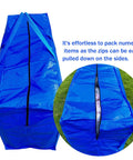 Massive 66 Gallon Extra Large Storage Bag With Zipper And Tough Handles, showing side zipper open for easy packing