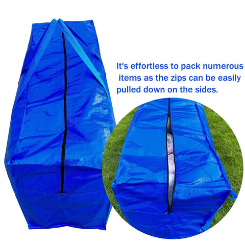 Massive 66 Gallon Extra Large Storage Bag With Zipper And Tough Handles, showing side zipper open for easy packing