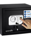Heavy Duty Electronic Fingerprint Safe With Digital Touch Pad And Code Access, Includes Two Keys, Compact Home Office Safebox