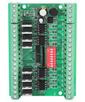 Front view of 8 Channel NPN and PNP to NPN Level Converter Module for 5V and 24V signals, fast 10 MHz optocoupler isolation, DIP switches