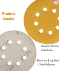 5 Inch 8 Hole Hook And Loop Sanding Discs Set With Pro Grade Assorted Grits 60 80 120 150 220 320 400 In Gold Color 105 Pack