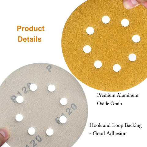 5 Inch 8 Hole Hook And Loop Sanding Discs Set With Pro Grade Assorted Grits 60 80 120 150 220 320 400 In Gold Color 105 Pack