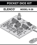 Electronic Dice Soldering Kit PCB layout with components, depicting the pocket-sized model K-28 for DIY assembly.